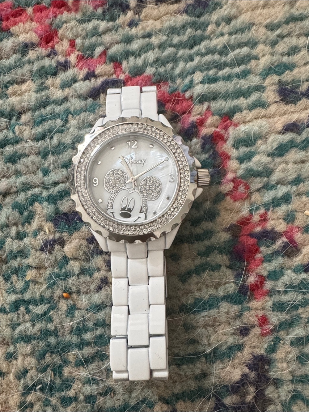 Disney White and Silver Mickey Mouse Crystal Accent Watch